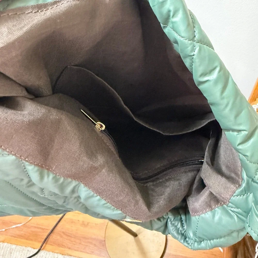 Quilted Puffer Chain Hobo Bag Olive Green Pillow Shoulder Bag  Y2K Luxury